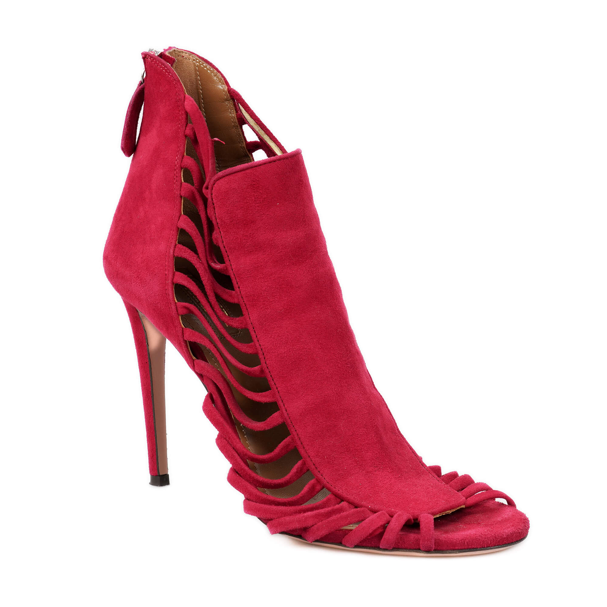 Aquazzura - Red Suede Cut Out Ankle Pumps